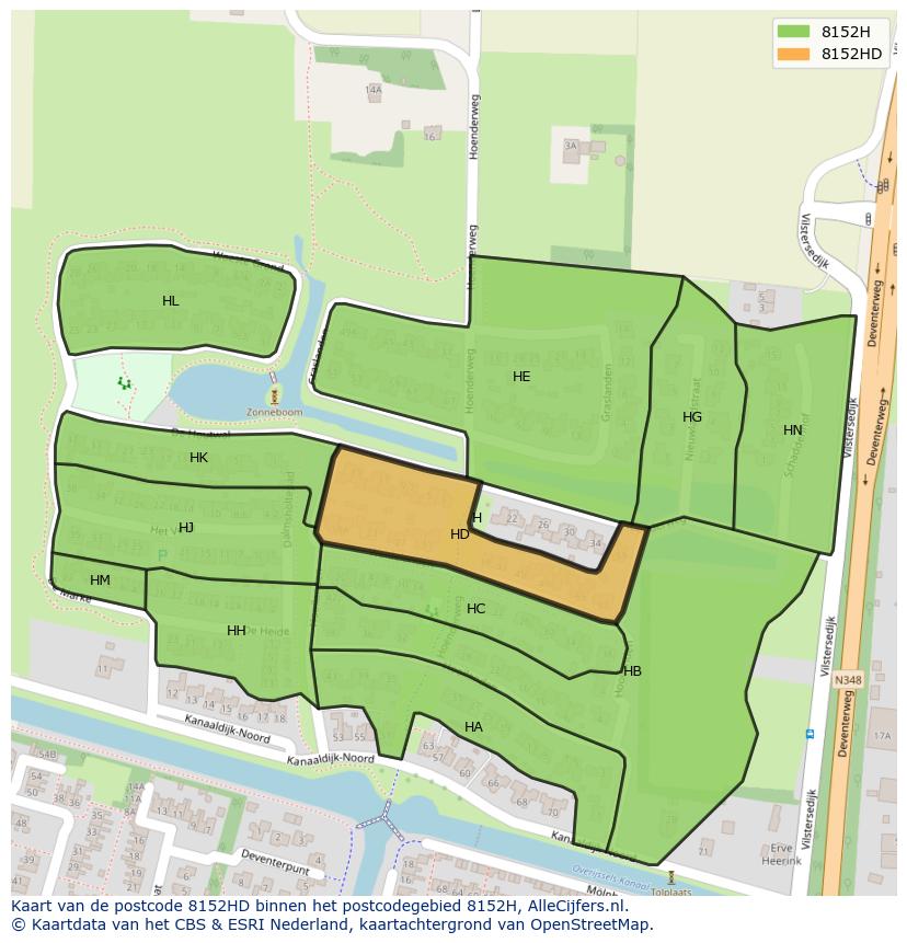 Afbeelding van het postcodegebied 8152 HD op de kaart.