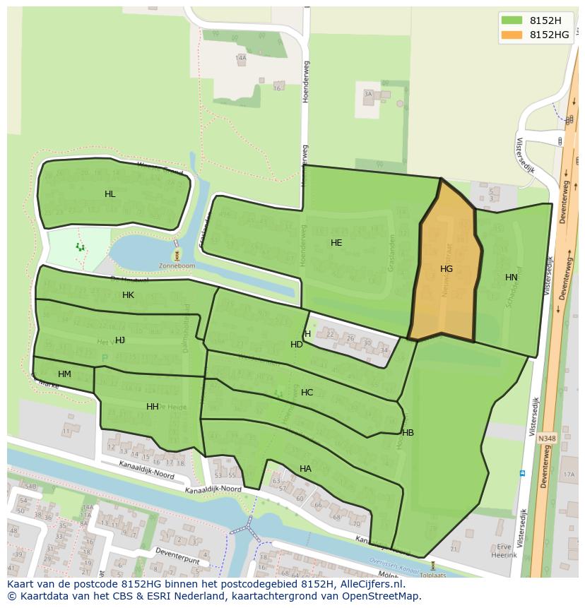 Afbeelding van het postcodegebied 8152 HG op de kaart.