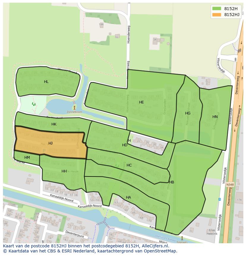 Afbeelding van het postcodegebied 8152 HJ op de kaart.