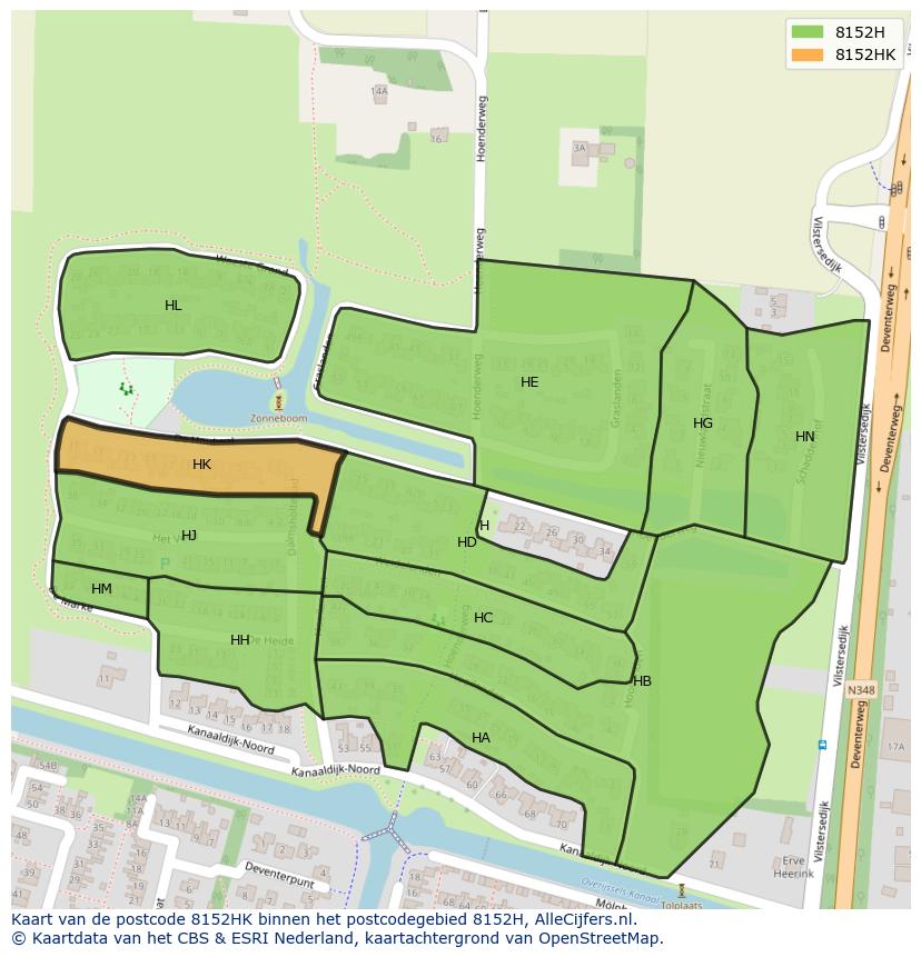 Afbeelding van het postcodegebied 8152 HK op de kaart.