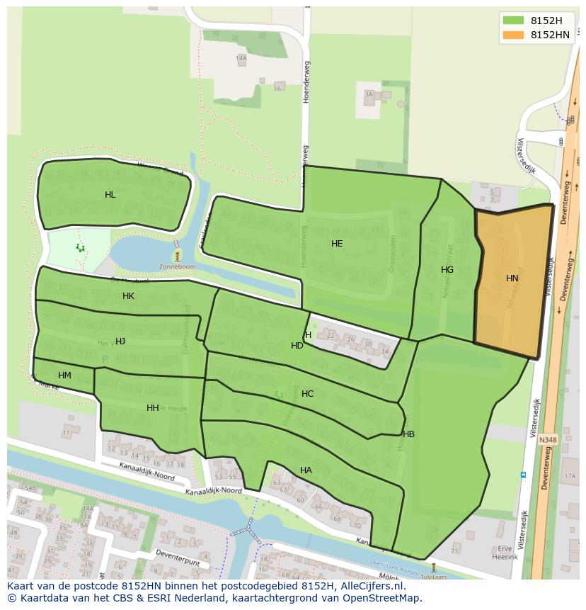 Afbeelding van het postcodegebied 8152 HN op de kaart.