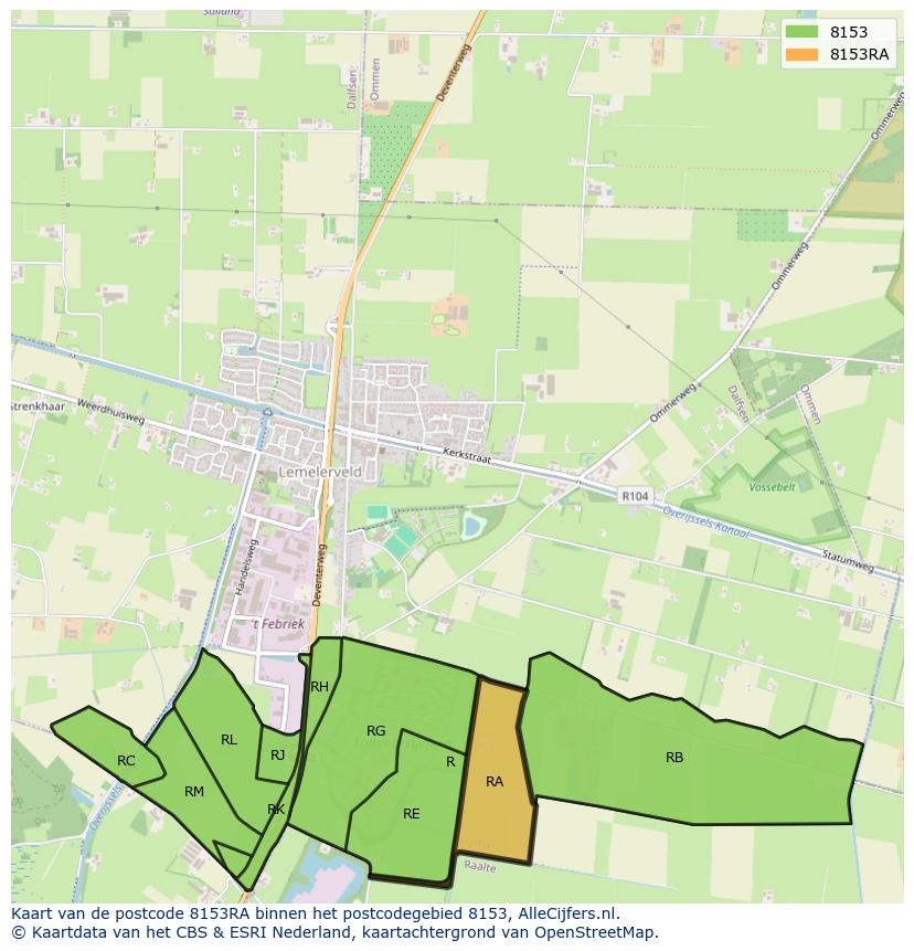 Afbeelding van het postcodegebied 8153 RA op de kaart.