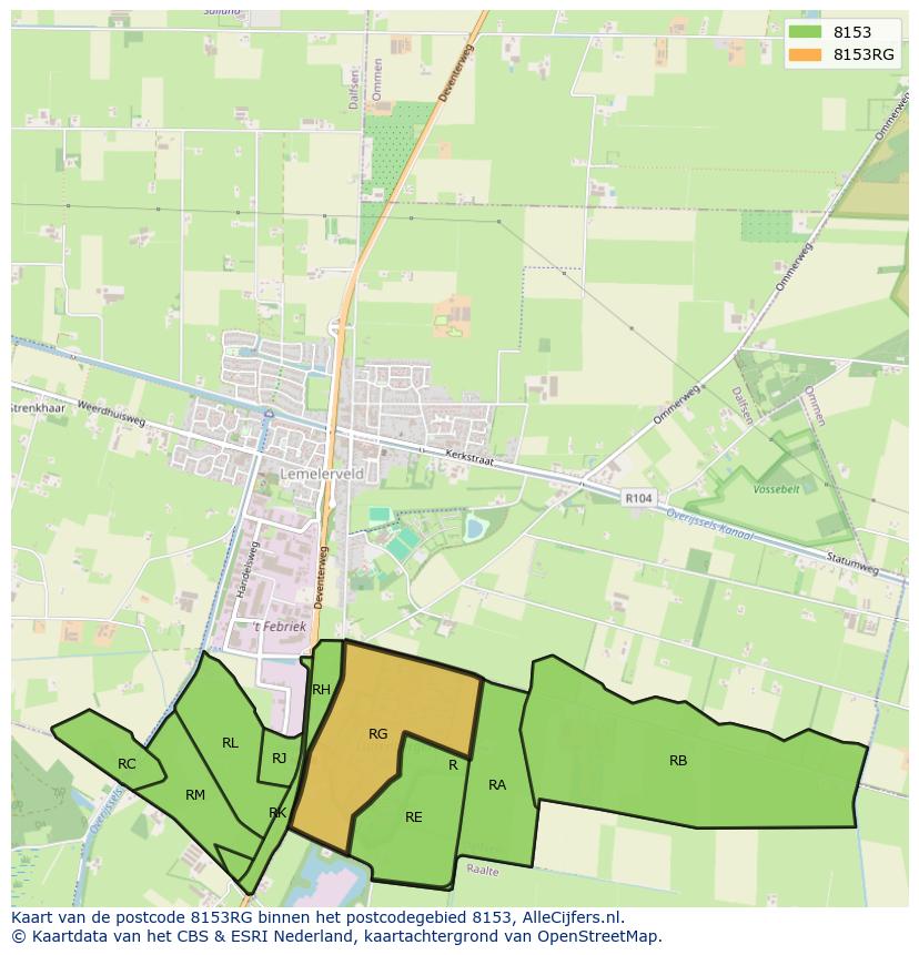 Afbeelding van het postcodegebied 8153 RG op de kaart.