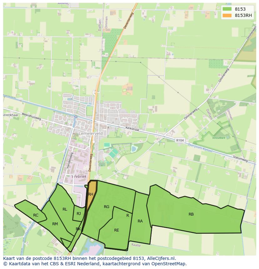 Afbeelding van het postcodegebied 8153 RH op de kaart.