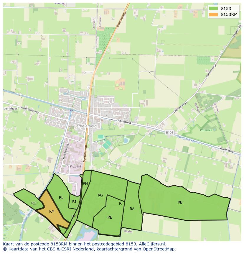 Afbeelding van het postcodegebied 8153 RM op de kaart.