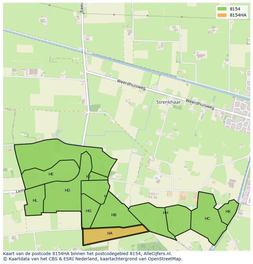 Afbeelding van het postcodegebied 8154 HA op de kaart.