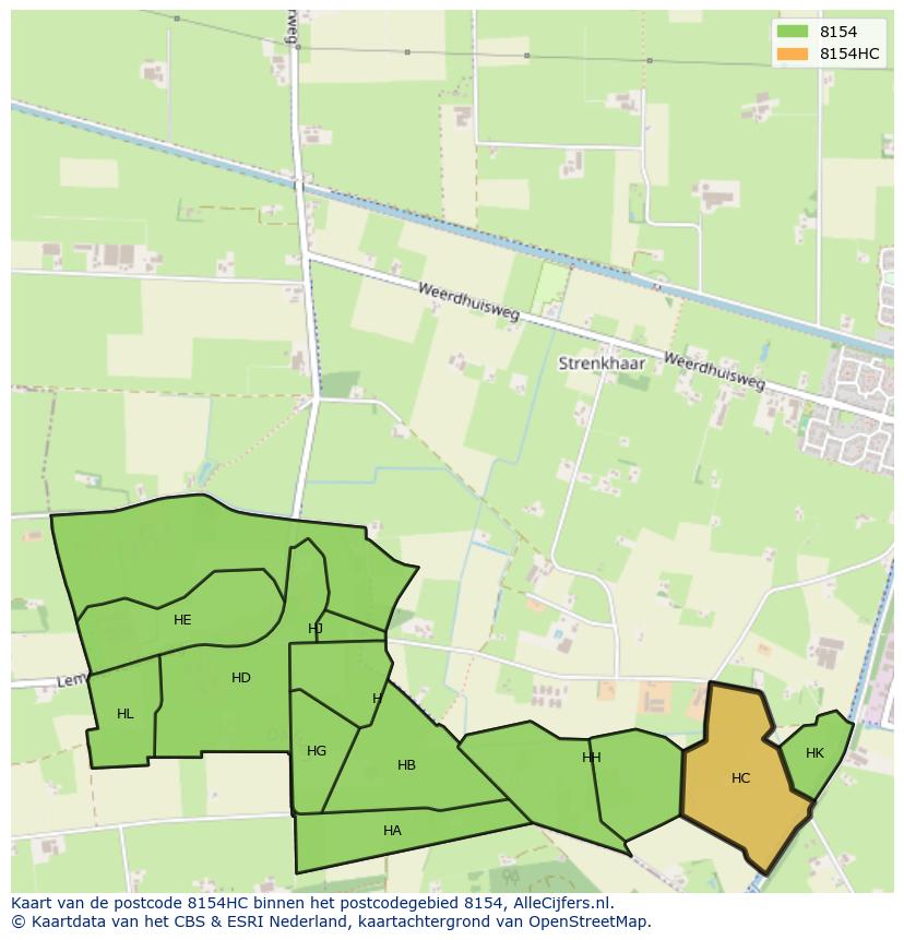Afbeelding van het postcodegebied 8154 HC op de kaart.