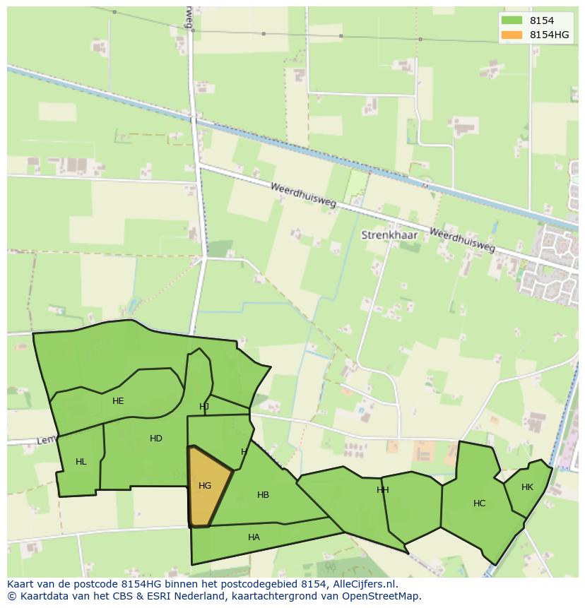 Afbeelding van het postcodegebied 8154 HG op de kaart.