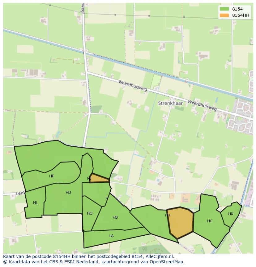 Afbeelding van het postcodegebied 8154 HH op de kaart.
