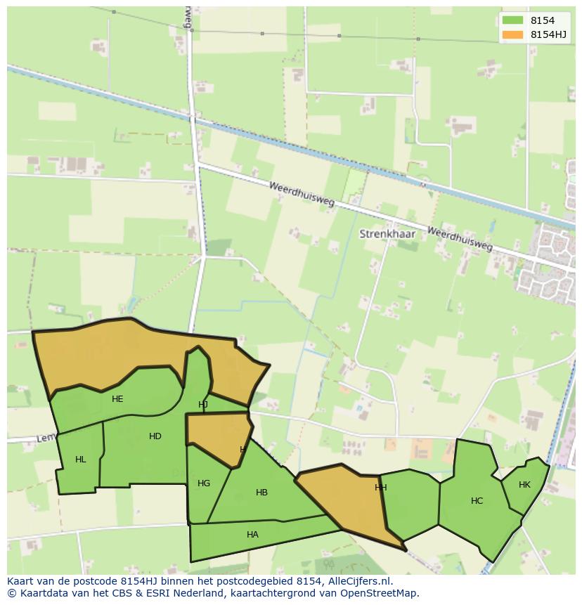 Afbeelding van het postcodegebied 8154 HJ op de kaart.