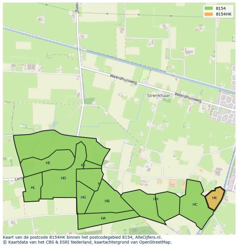 Afbeelding van het postcodegebied 8154 HK op de kaart.