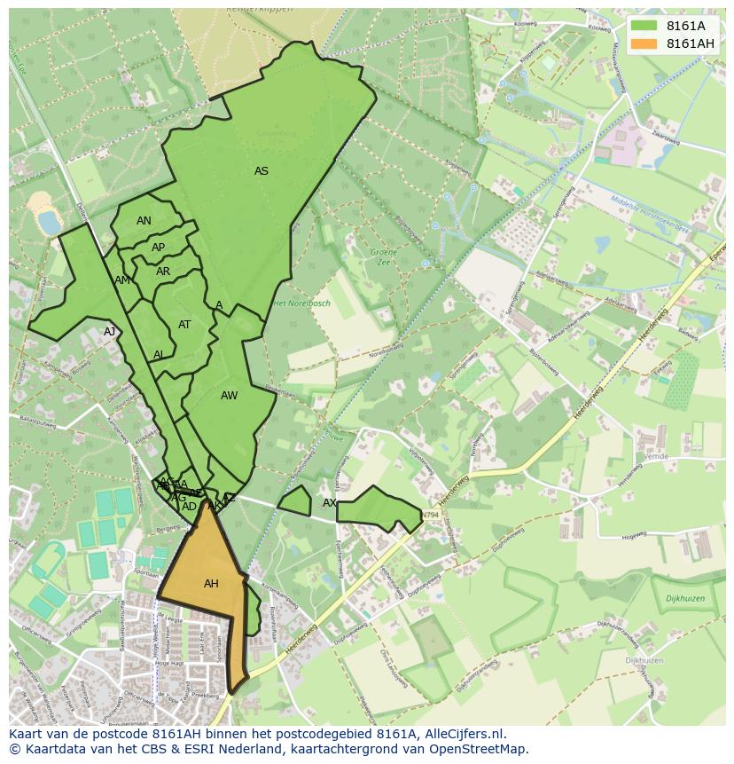 Afbeelding van het postcodegebied 8161 AH op de kaart.