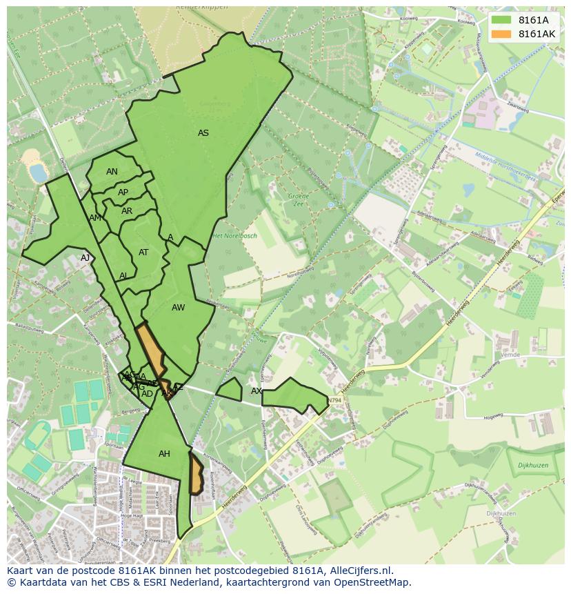 Afbeelding van het postcodegebied 8161 AK op de kaart.