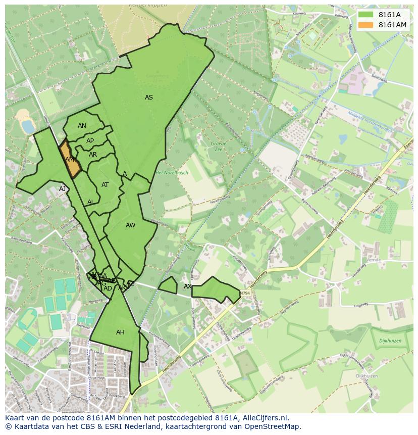 Afbeelding van het postcodegebied 8161 AM op de kaart.