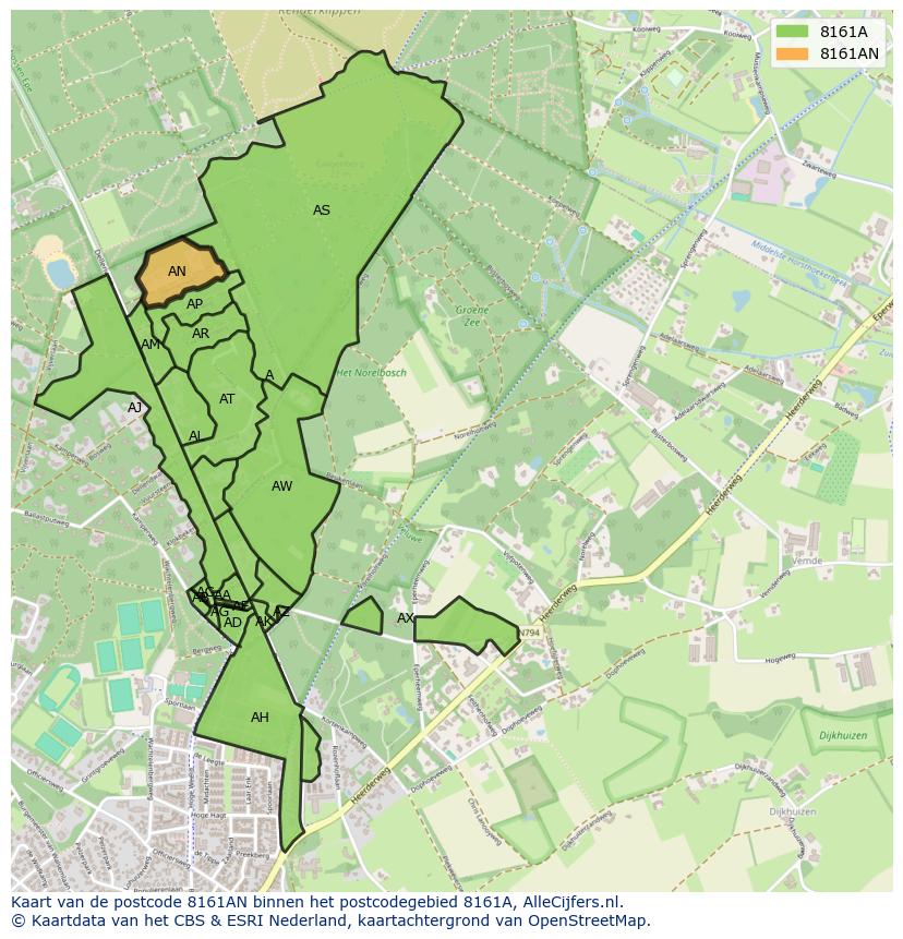 Afbeelding van het postcodegebied 8161 AN op de kaart.
