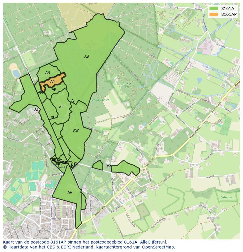 Afbeelding van het postcodegebied 8161 AP op de kaart.