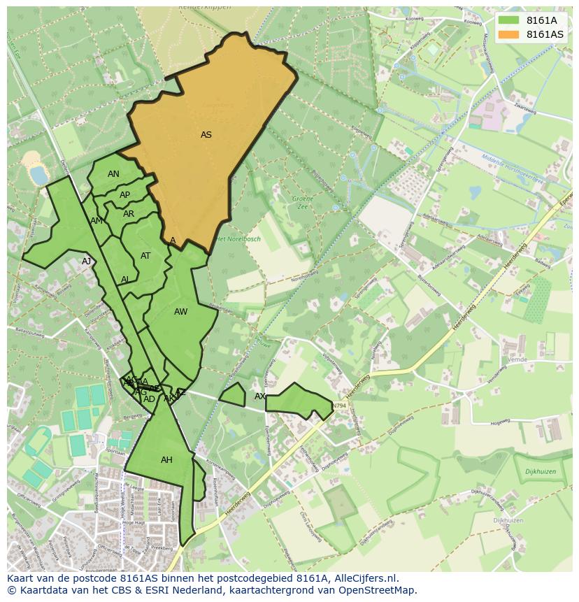 Afbeelding van het postcodegebied 8161 AS op de kaart.