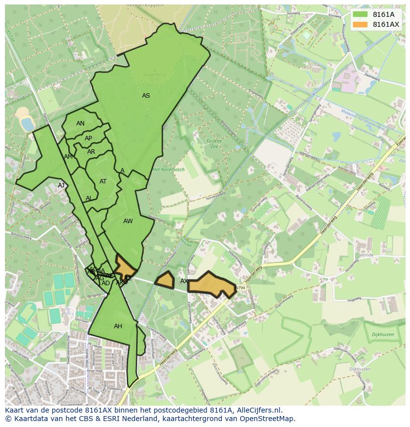 Afbeelding van het postcodegebied 8161 AX op de kaart.