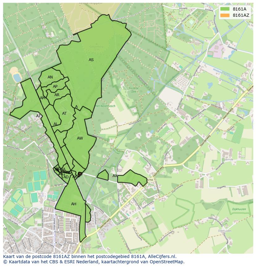Afbeelding van het postcodegebied 8161 AZ op de kaart.