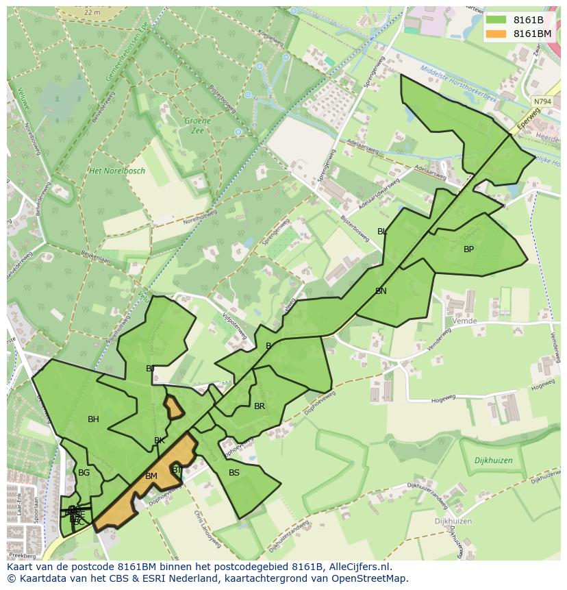 Afbeelding van het postcodegebied 8161 BM op de kaart.