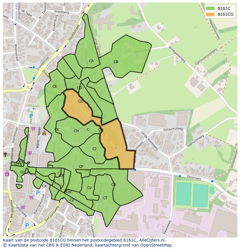 Afbeelding van het postcodegebied 8161 CG op de kaart.