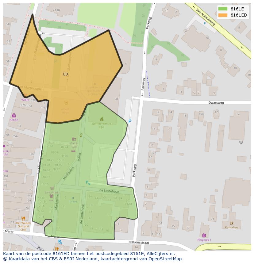 Afbeelding van het postcodegebied 8161 ED op de kaart.
