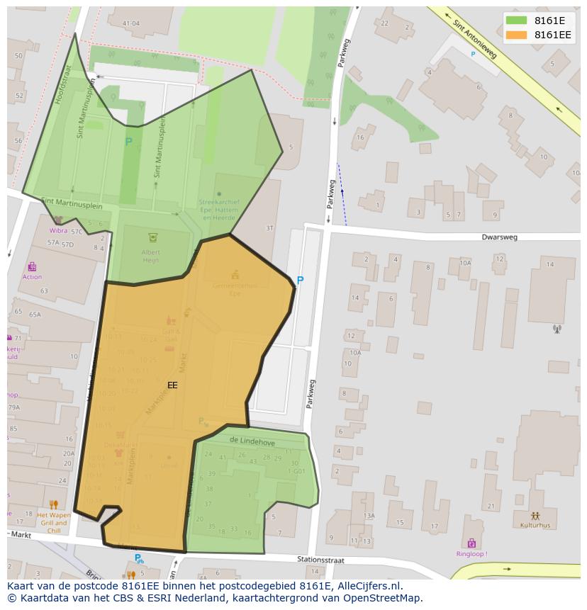 Afbeelding van het postcodegebied 8161 EE op de kaart.