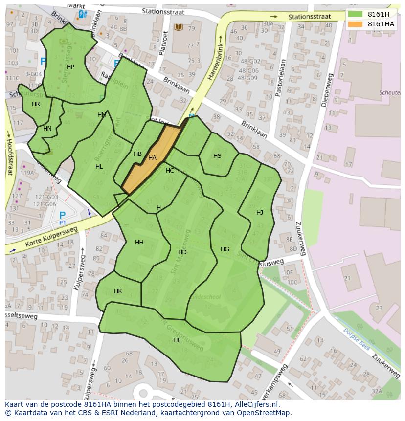 Afbeelding van het postcodegebied 8161 HA op de kaart.