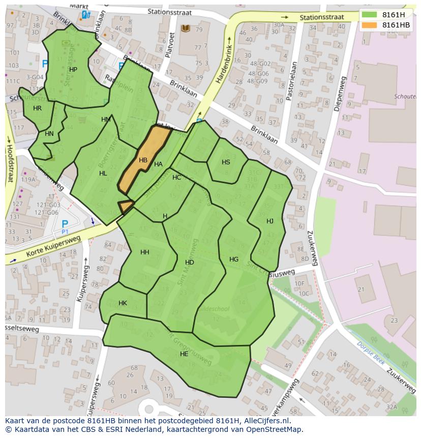 Afbeelding van het postcodegebied 8161 HB op de kaart.