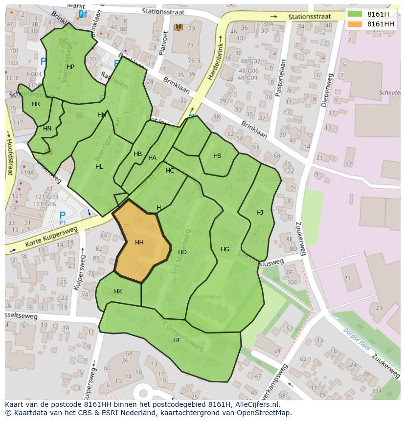Afbeelding van het postcodegebied 8161 HH op de kaart.
