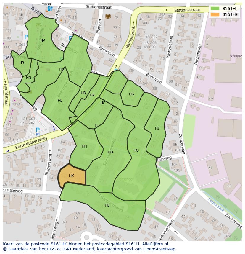 Afbeelding van het postcodegebied 8161 HK op de kaart.