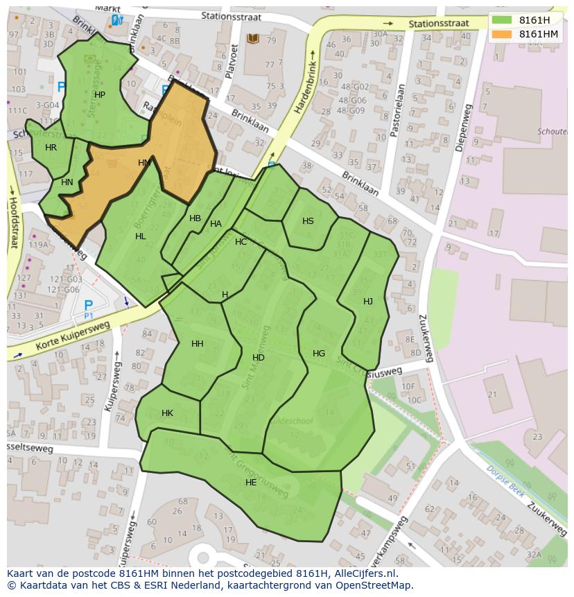 Afbeelding van het postcodegebied 8161 HM op de kaart.