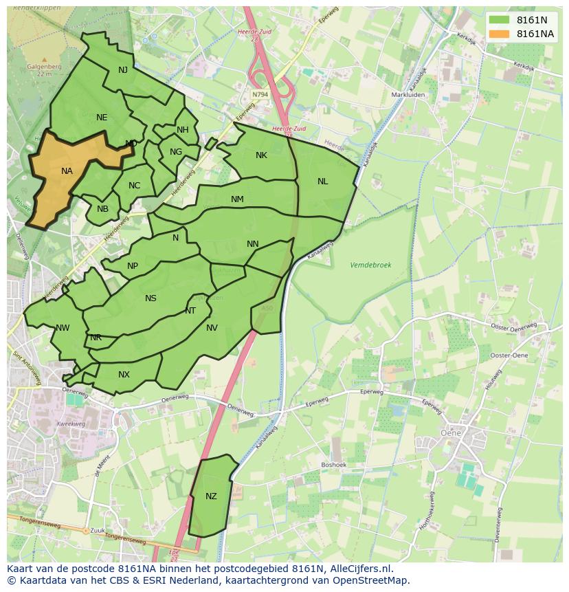 Afbeelding van het postcodegebied 8161 NA op de kaart.
