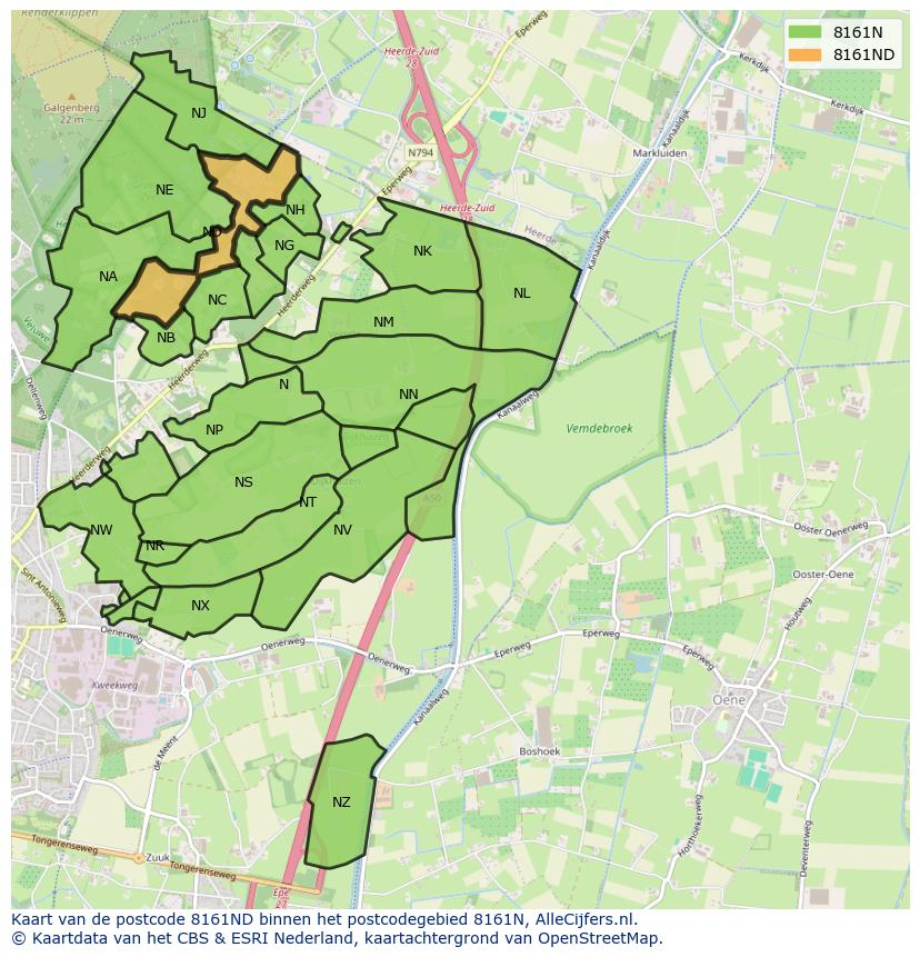 Afbeelding van het postcodegebied 8161 ND op de kaart.