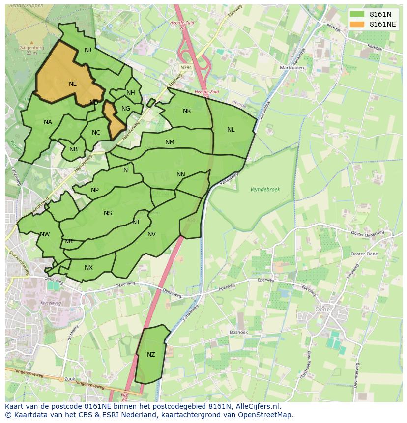 Afbeelding van het postcodegebied 8161 NE op de kaart.