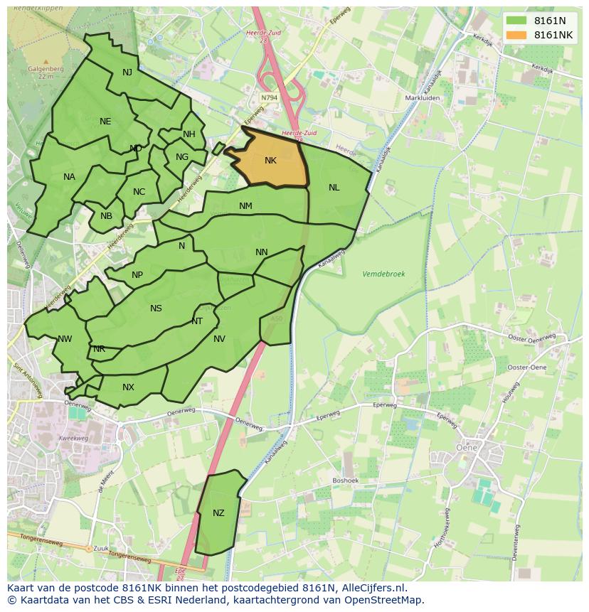 Afbeelding van het postcodegebied 8161 NK op de kaart.