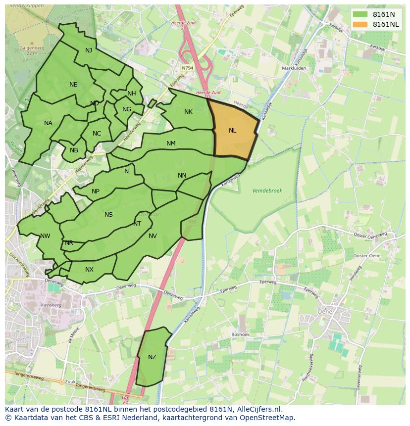 Afbeelding van het postcodegebied 8161 NL op de kaart.