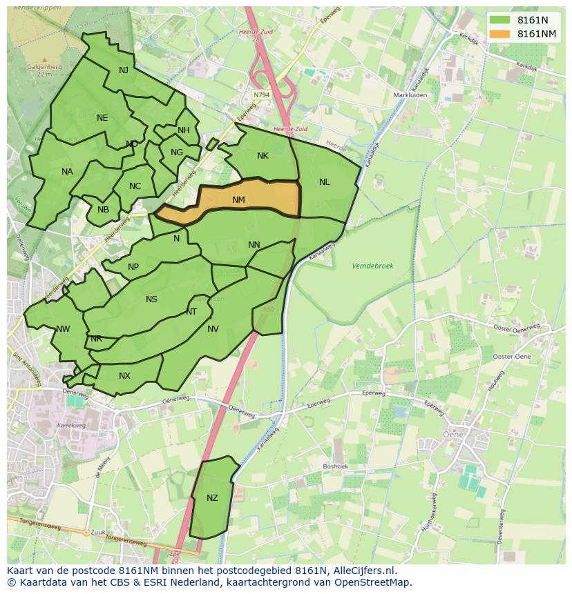 Afbeelding van het postcodegebied 8161 NM op de kaart.