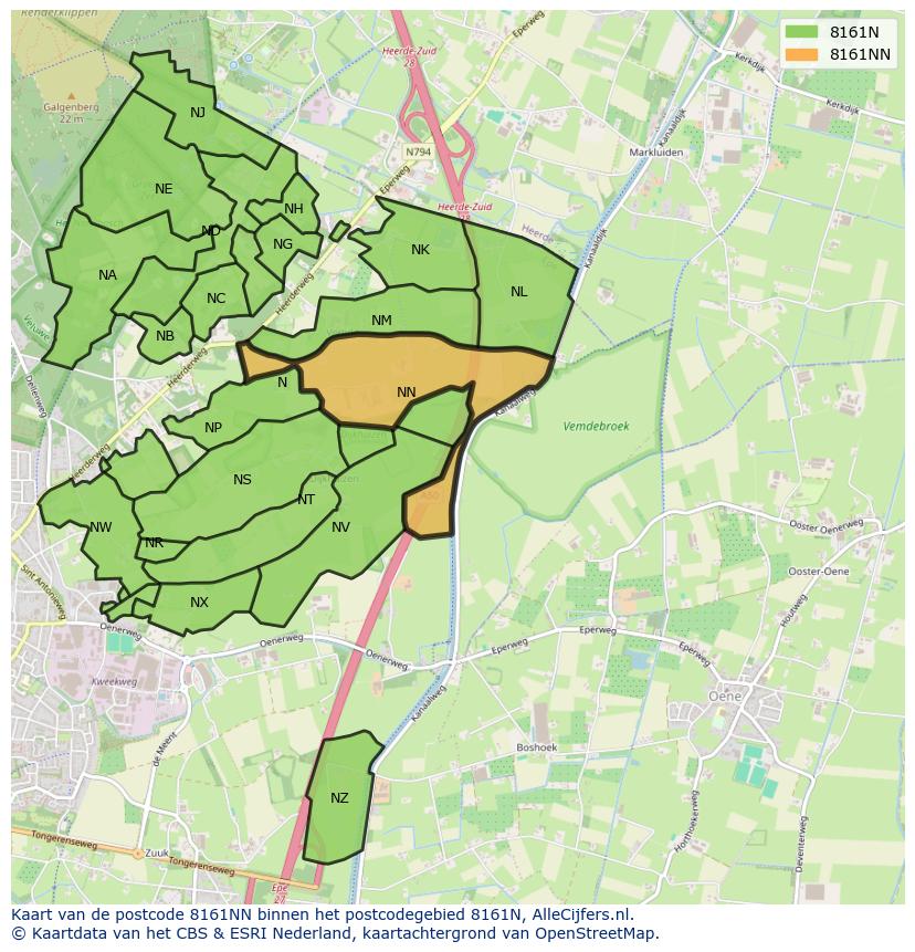 Afbeelding van het postcodegebied 8161 NN op de kaart.