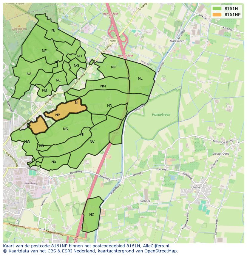 Afbeelding van het postcodegebied 8161 NP op de kaart.