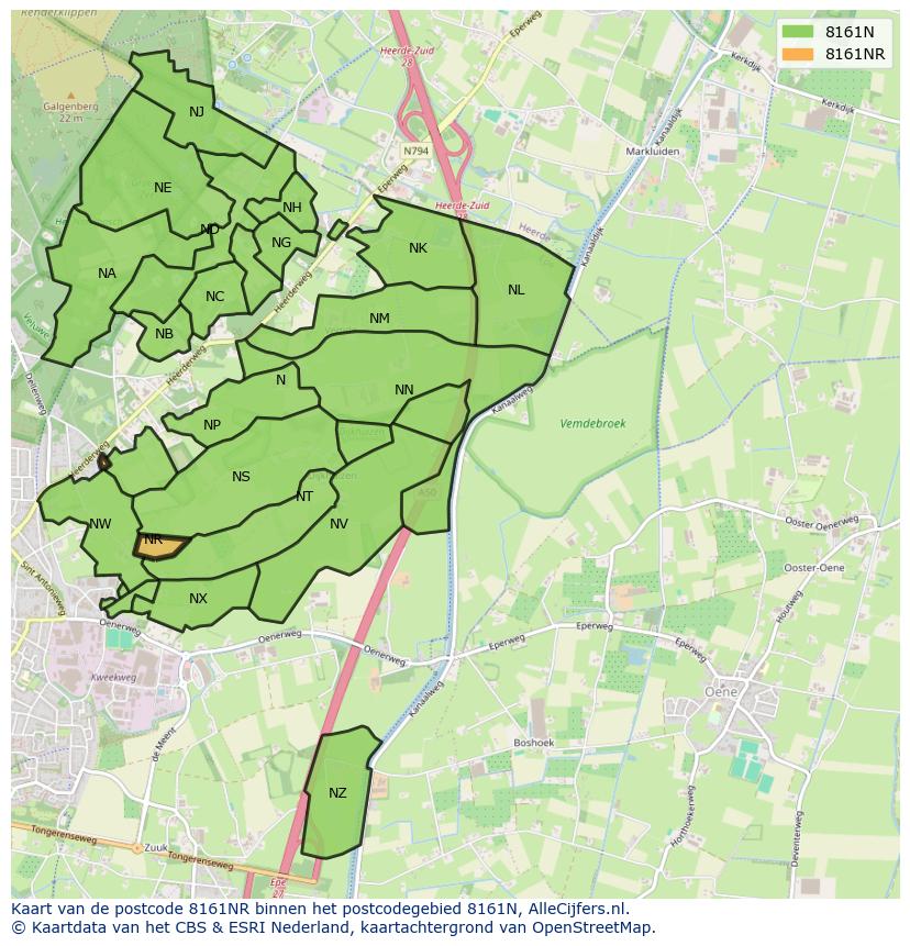 Afbeelding van het postcodegebied 8161 NR op de kaart.