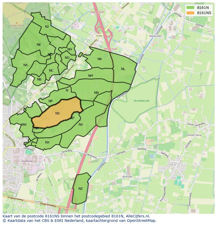 Afbeelding van het postcodegebied 8161 NS op de kaart.