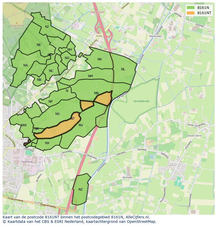 Afbeelding van het postcodegebied 8161 NT op de kaart.