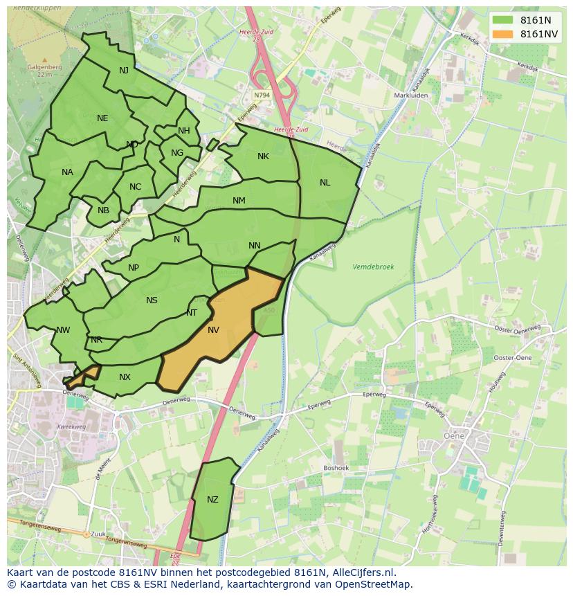 Afbeelding van het postcodegebied 8161 NV op de kaart.