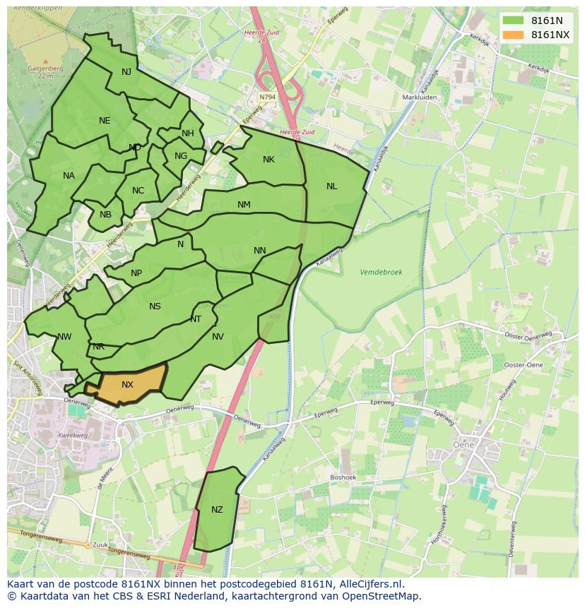 Afbeelding van het postcodegebied 8161 NX op de kaart.