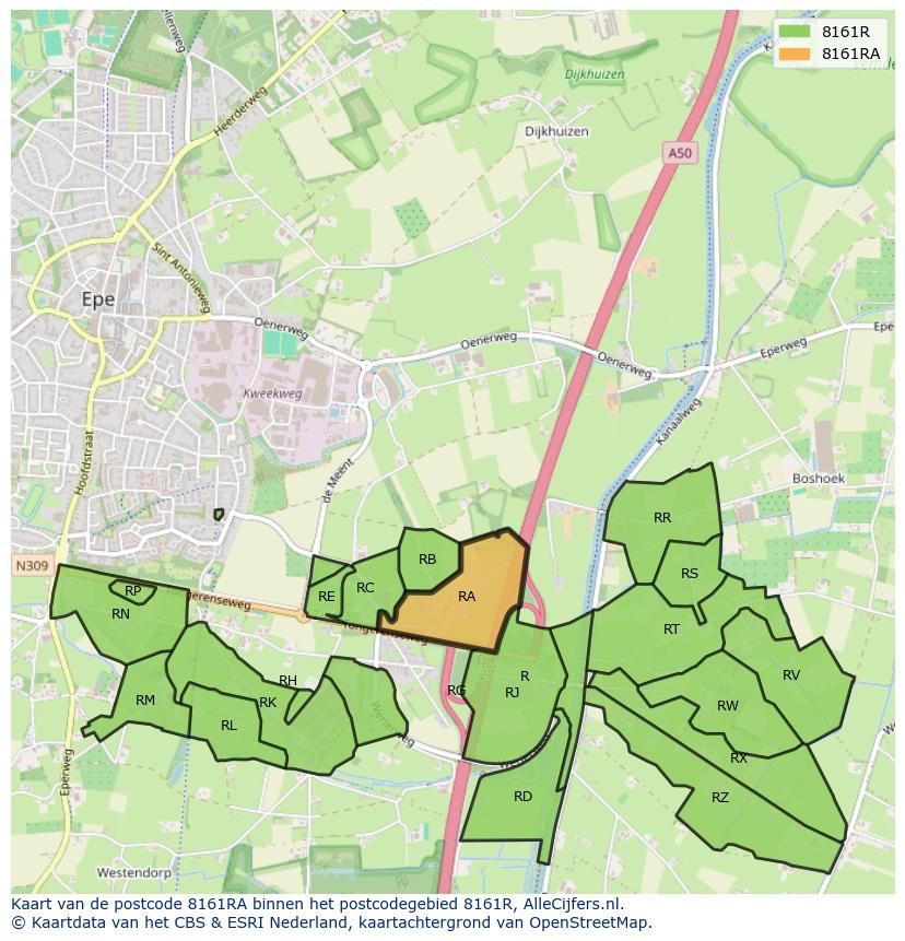 Afbeelding van het postcodegebied 8161 RA op de kaart.