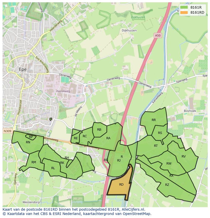 Afbeelding van het postcodegebied 8161 RD op de kaart.