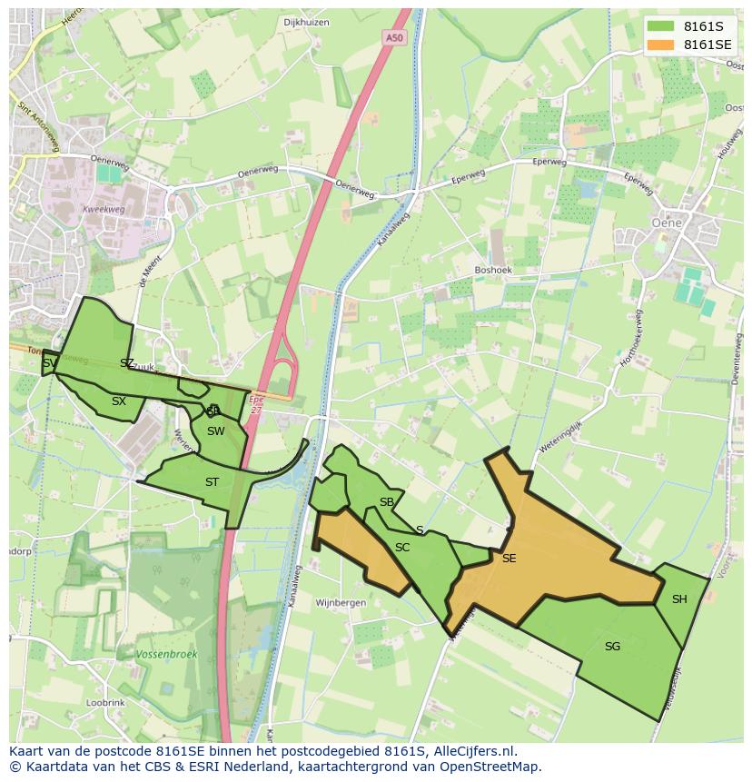 Afbeelding van het postcodegebied 8161 SE op de kaart.