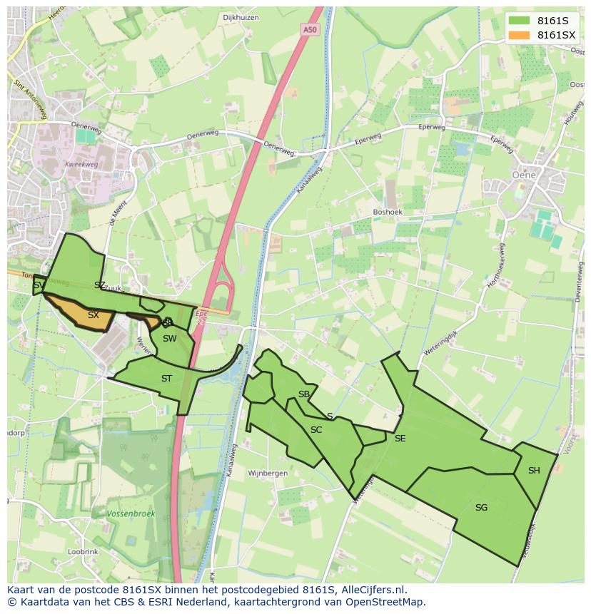 Afbeelding van het postcodegebied 8161 SX op de kaart.