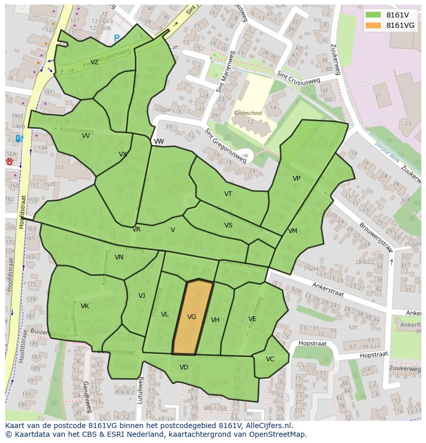 Afbeelding van het postcodegebied 8161 VG op de kaart.